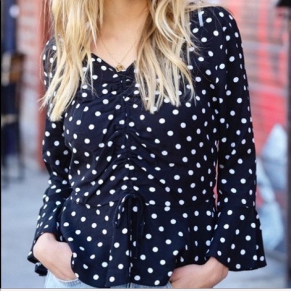 Boutique Black Polka Dot Front Ruched Blouse - Picture 2 of 3